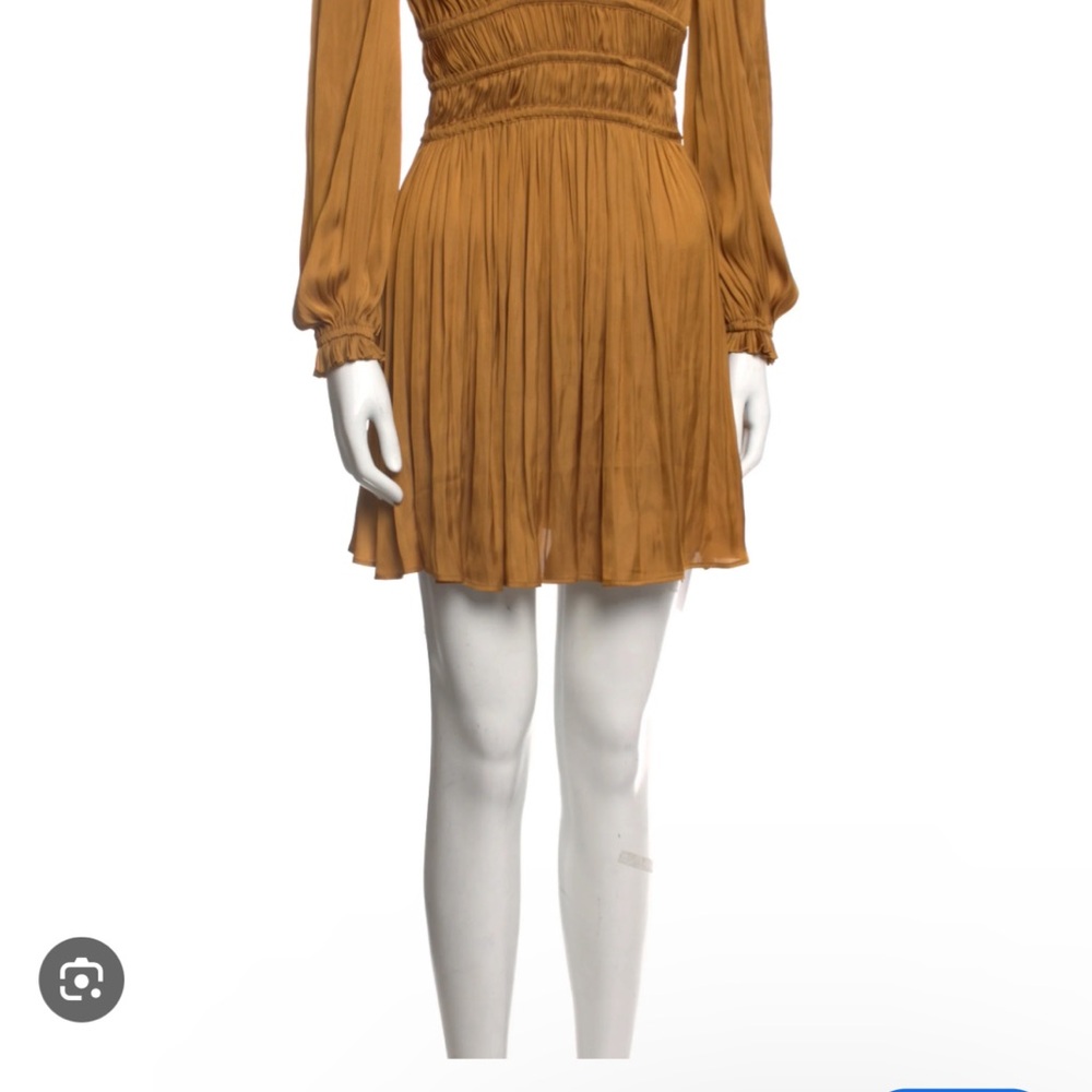 Maje Satin Ruched Rianne Gold Mini Dress - Picture 3 of 11